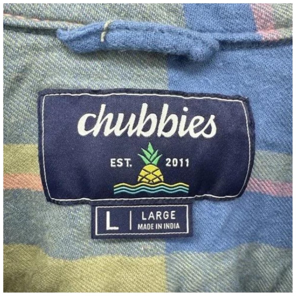 Chubbies NWT Men's Blue & Olive Brown Plaid BE GLAD WEAR Shirt, Size Large - Picture 8 of 8